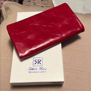 Silver Rose Red Leather cowhide wallet